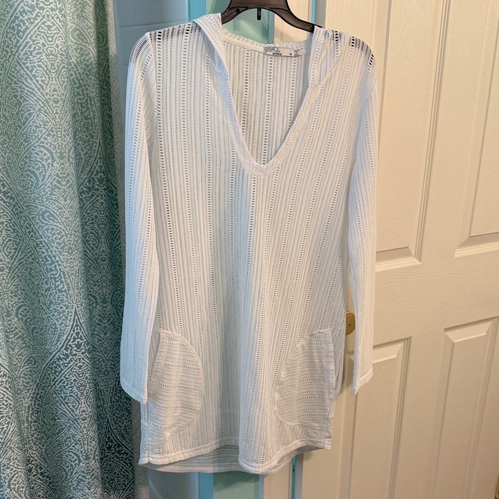 Prana White Hooded Swim Coverup